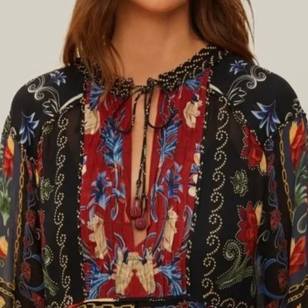 FARM Rio Black Floral Mini Dress with Red & Blue Accents - Picture 3 of 9